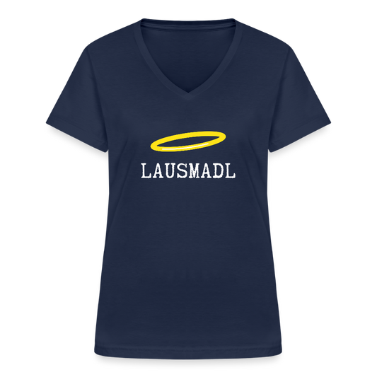 Lausmadl, Klassisches Frauen T-Shirt mit V-Ausschnitt - Navy