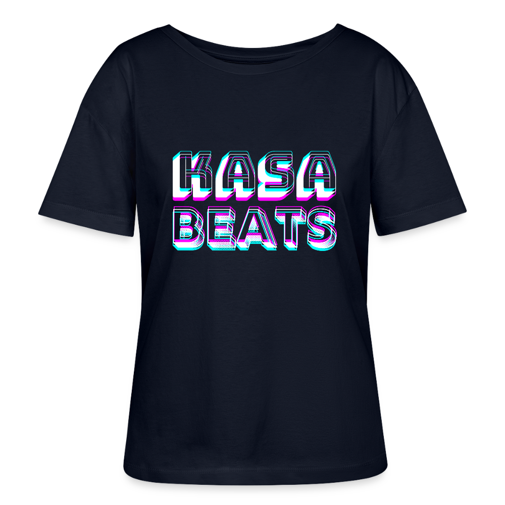KASA BEATS, funky 3D letters - Optische Täuschung, Stanley/ Stella lockeres Frauen Organic T-Shirt, Relaxed Fit - Navy