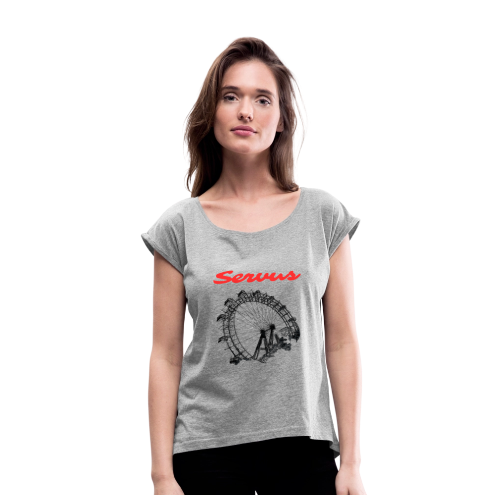 Servus (dt. Hallo) in rot & Wiener Riesenrad in schwarz, Locker sitzendes Frauen T-Shirt - Grau meliert
