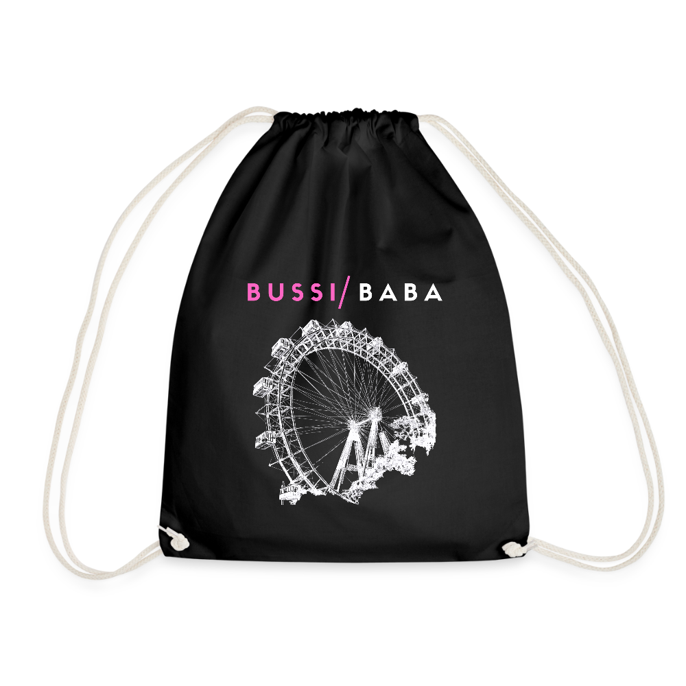 Bussi Baba pink - Wiener Riesenrad in weiß, Gym Bag - Turnsackerl (dt. Turnbeutel) - Schwarz