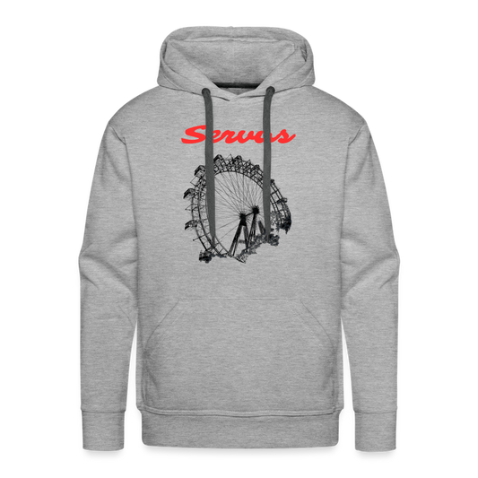 Servus (dt. Hallo) in rot & Wiener Riesenrad in schwarz, Männer Premium Pullover - Grau meliert
