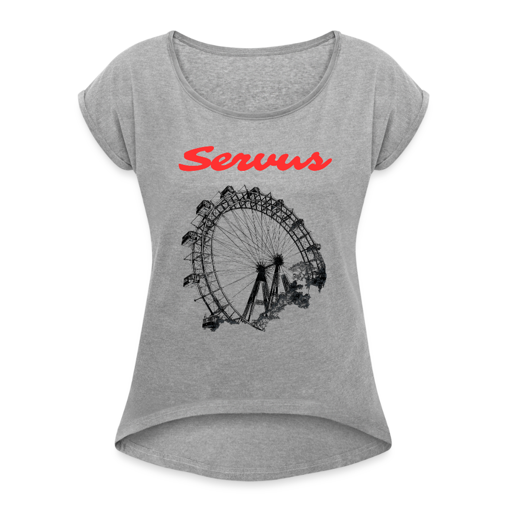 Servus (dt. Hallo) in rot & Wiener Riesenrad in schwarz, Locker sitzendes Frauen T-Shirt - Grau meliert