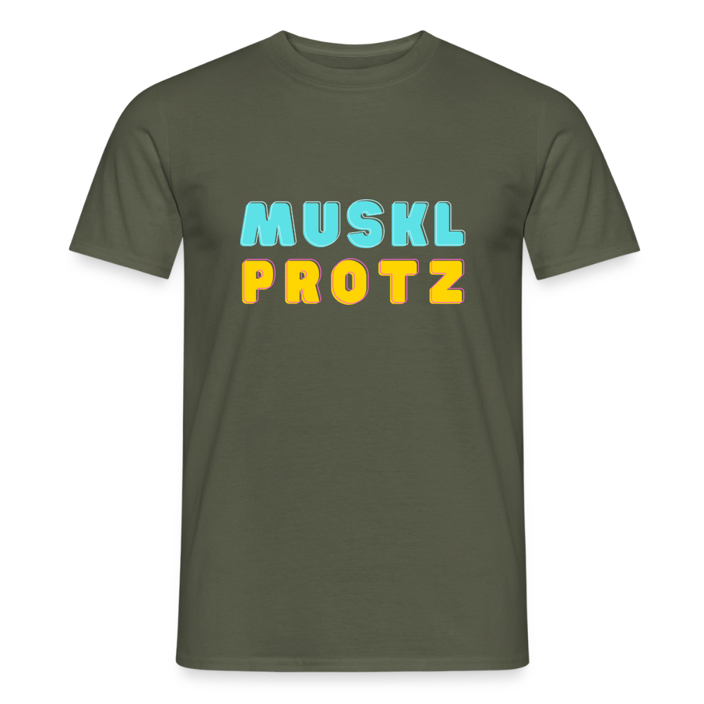 Muskl Protz orange, Männer T-Shirt - Militärgrün