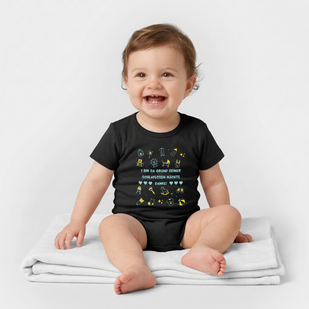 I bin da Grund, Bio Baby-Body (kurzarm) - Schwarz