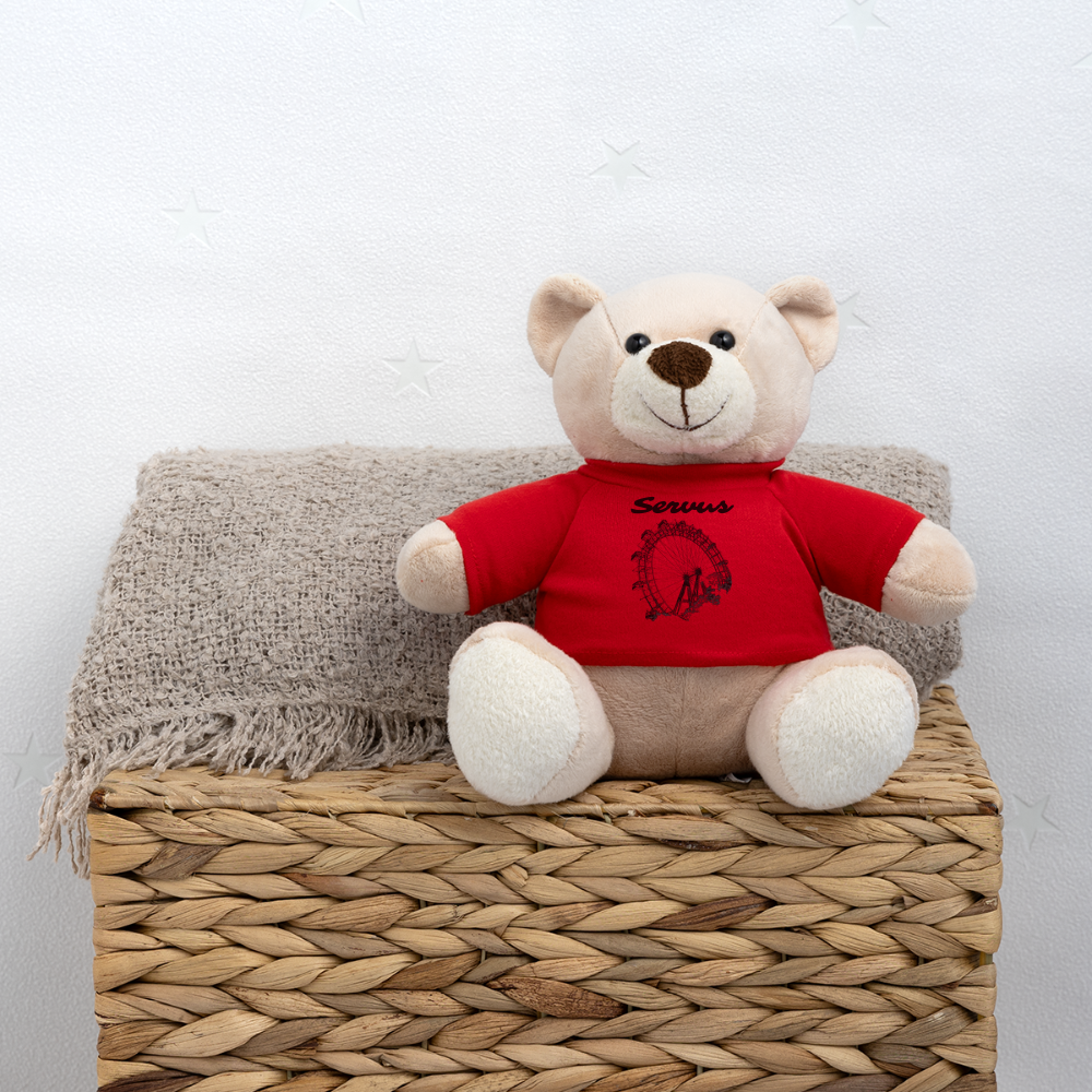 Servus (dt. Hallo) und Wiener Riesenrad in schwarz, Teddy - Rot