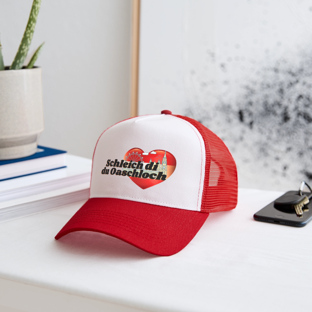 Schleich di du Oaschloch - Wien im Herzen, Trucker Cap/ Kapperl - Weiß/Rot