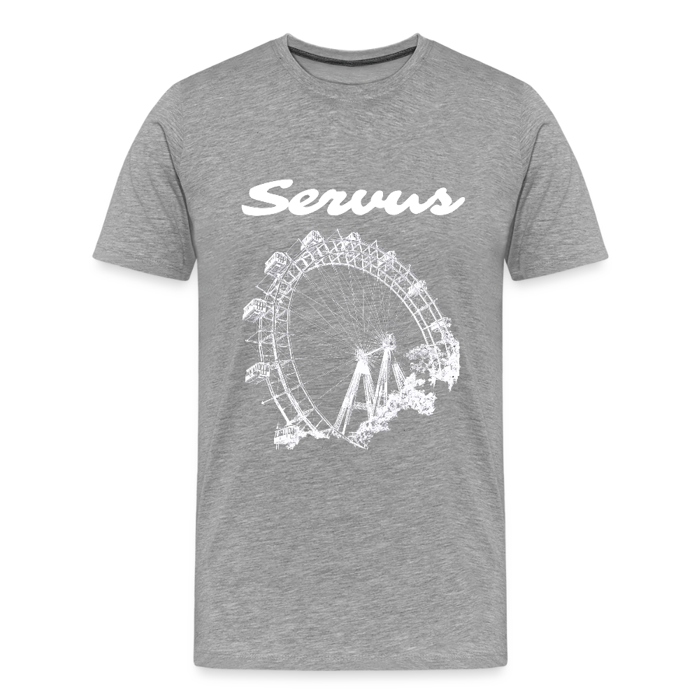 Servus (dt. Hallo) und Wiener Riesenrad in weiß, Männer Premium T-Shirt - Grau meliert