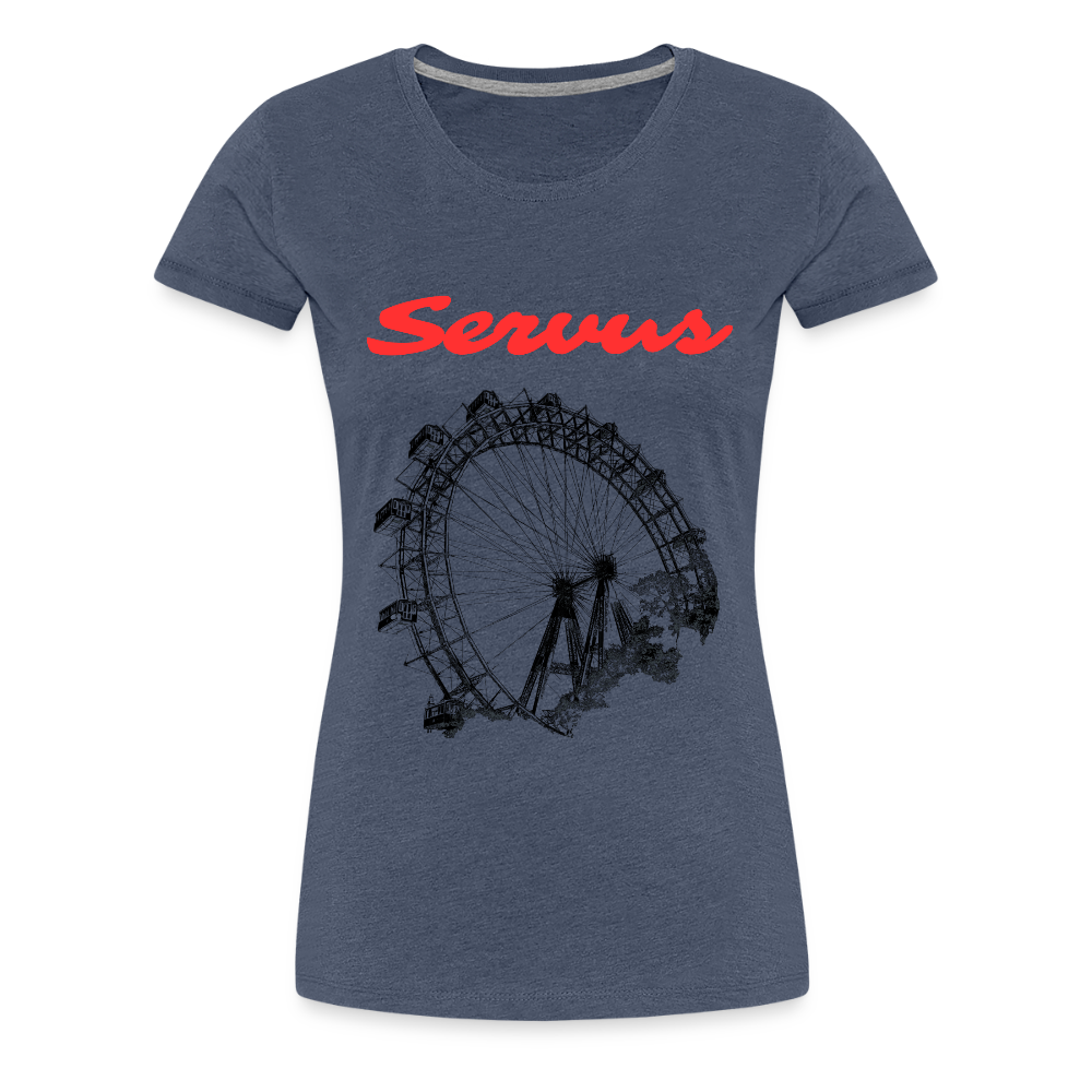 Servus (dt. Hallo) in rot & Wiener Riesenrad in schwarz, Frauen Premium T-Shirt - Blau meliert