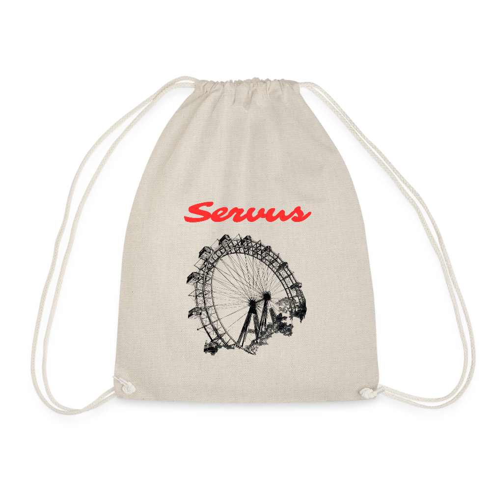 Servus (dt. Hallo) in rot & Wiener Riesenrad in schwarz, Gym/ Beach Bag - Turnsackerl (dt. Turnbeutel) - Natur