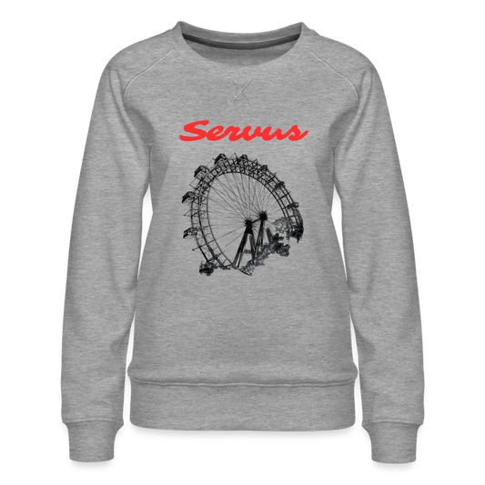 Servus (dt. Hallo) in rot & Wiener Riesenrad in schwarz, Frauen Premium Pullover - Grau meliert