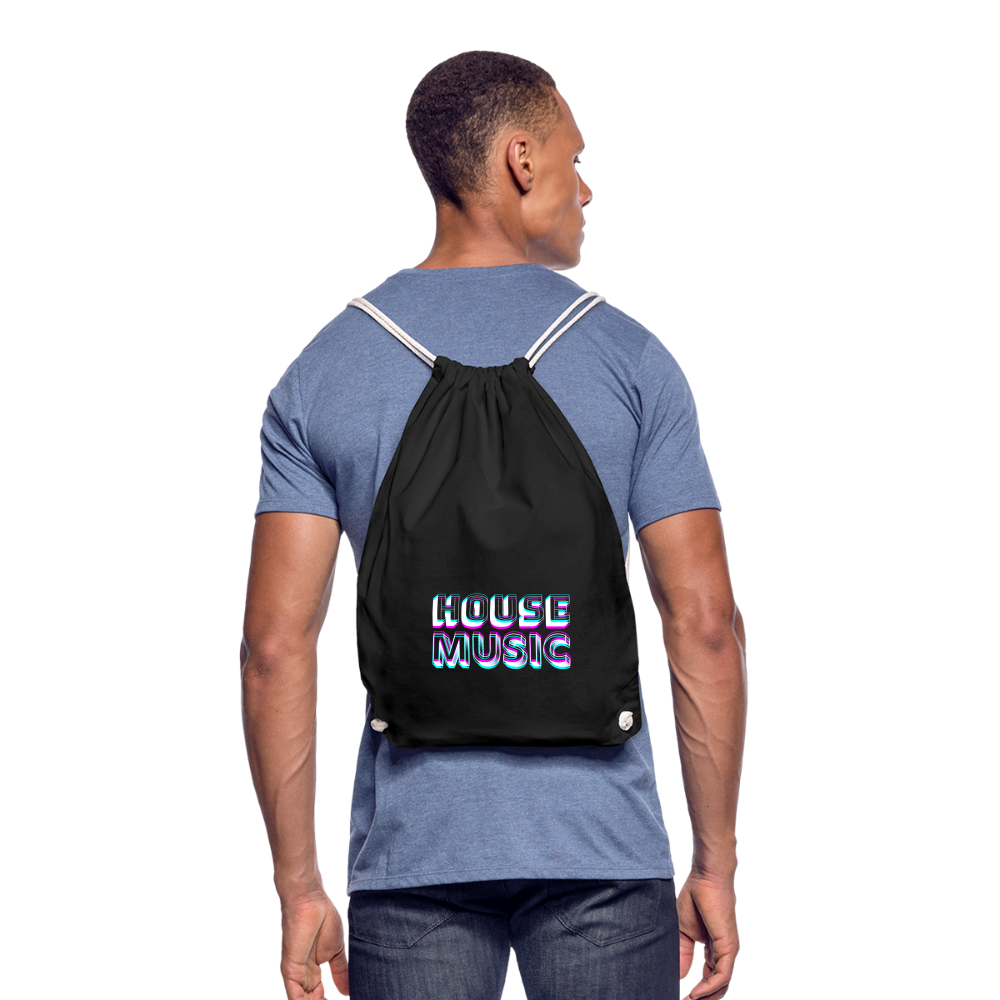 HOUSE MUSIC, funky 3D letters, Little Backpack/ Gym Bag - Turnsackerl (dt. Turnbeutel) - Schwarz