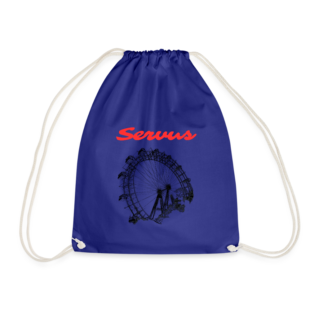 Servus (dt. Hallo) in rot & Wiener Riesenrad in schwarz, Gym/ Beach Bag - Turnsackerl (dt. Turnbeutel) - Königsblau