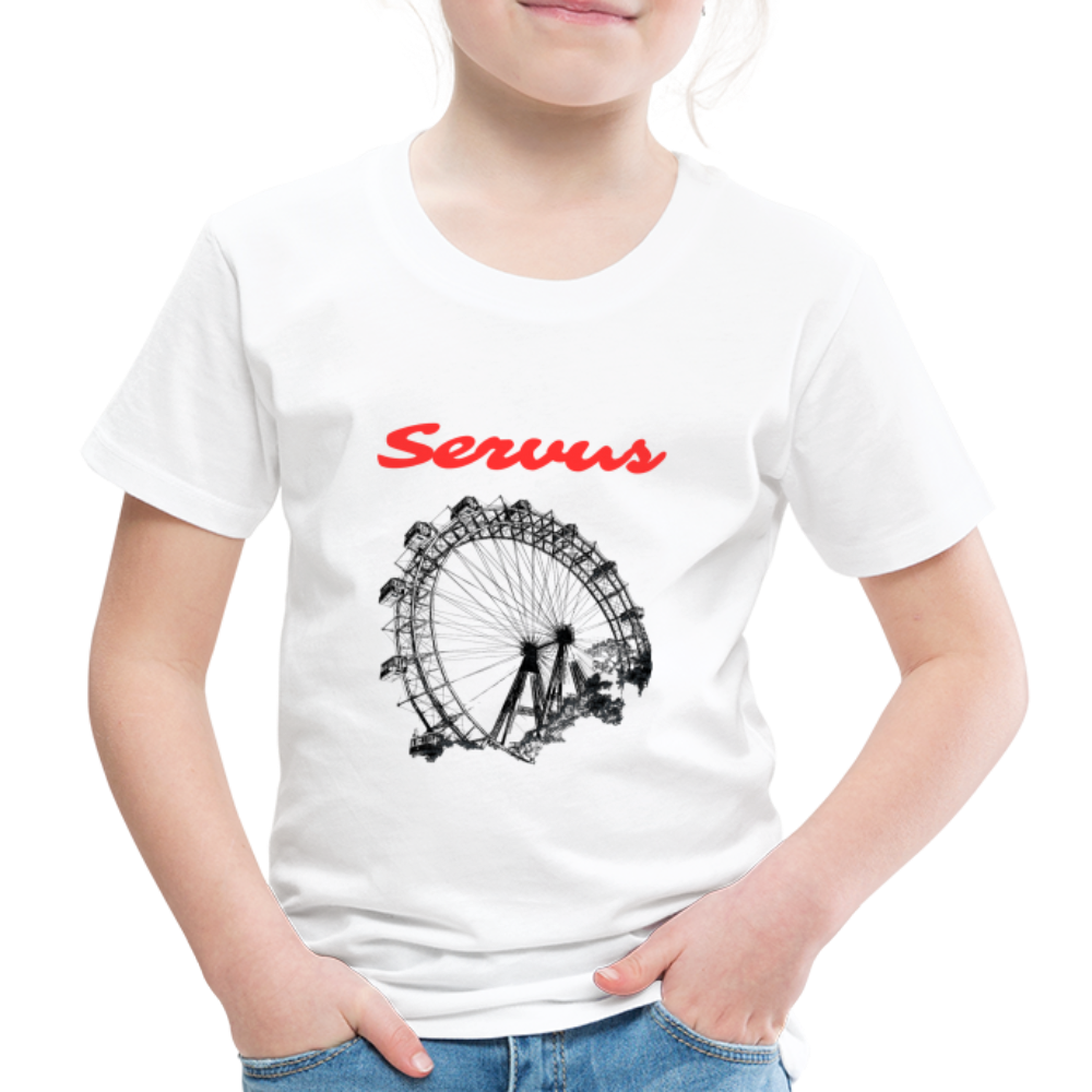 Servus (dt. Hallo) in rot & Wiener Riesenrad in schwarz, Kinder Premium T-Shirt - Weiß