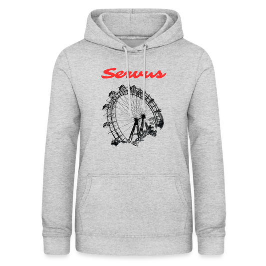 Servus (dt. Hallo) in rot & Wiener Riesenrad in schwarz, Taillierter Frauen Hoodie/ Kapuzenpullover - Hellgrau meliert