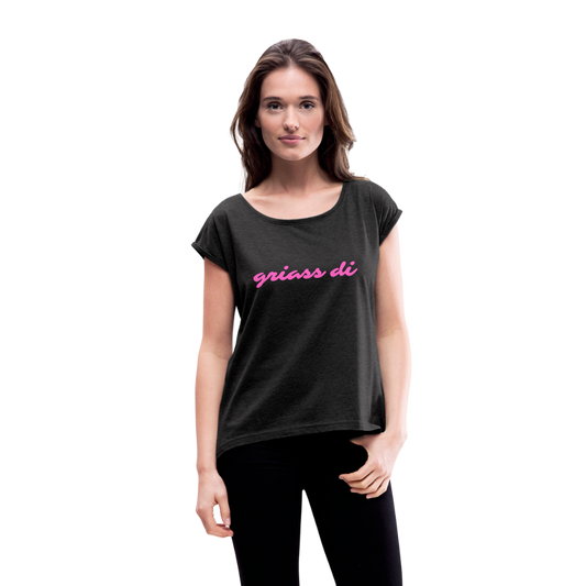 griass di - grüß dich in pink, Lockeres Frauen T-Shirt - Schwarz meliert