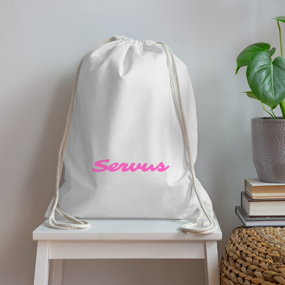Servus (dt. Hallo) in pink, Gym/ Beach Bag - Turnsackerl (dt. Turnbeutel) - Weiß