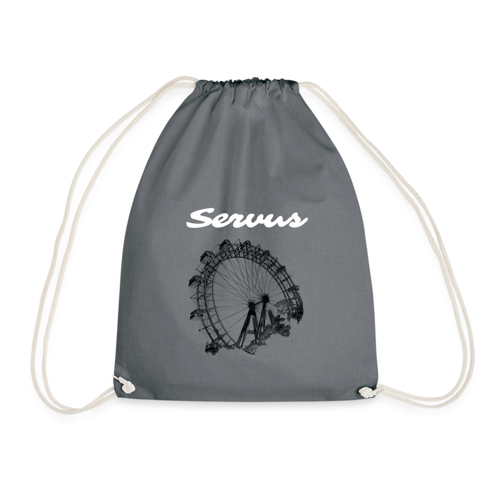 Servus (dt. Hallo) in weiß & Wiener Riesenrad in schwarz, Gym/ Beach Bag - Turnsackerl (dt. Turnbeutel) - Grau