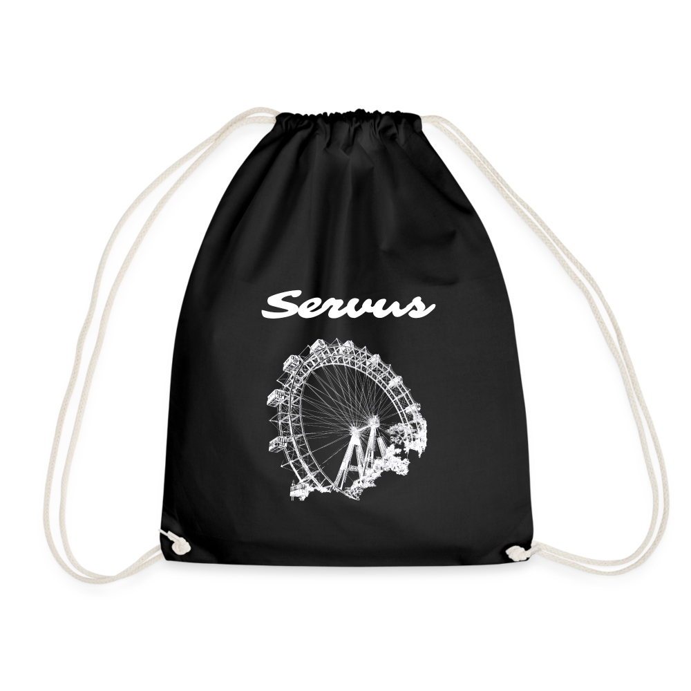 Servus (dt. Hallo) & Wiener Riesenrad in weiß, Gym/ Beach Bag - Turnsackerl (dt. Turnbeutel) - Schwarz