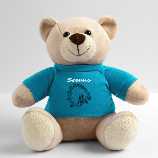 Servus (dt. Hallo) in weiß und Wiener Riesenrad in schwarz, Teddy - Atollblau