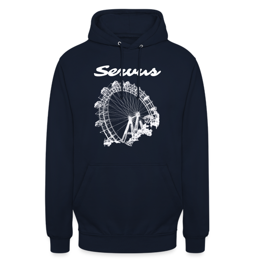 Servus (dt. Hallo) und Wiener Riesenrad in weiß, Hoodie - Navy