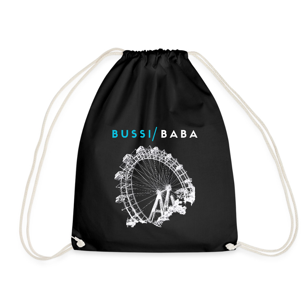 Bussi Baba aquablau - Wiener Riesenrad in weiß, Gym Bag - Turnsackerl (dt. Turnbeutel) - Schwarz
