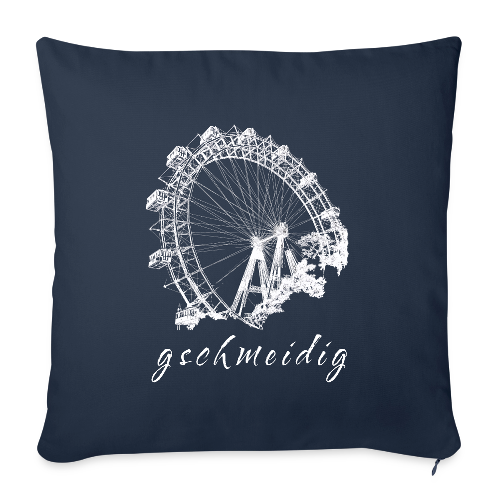Wiener Riesenrad & gschmeidig in weiß,  Polster mit Füllung 44 x 44 cm - Navy