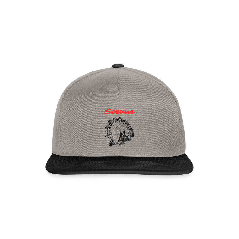 Servus (dt. Hallo) in rot & Wiener Riesenrad in schwarz, Snapback Cap/ Kapperl - Graphit/Schwarz