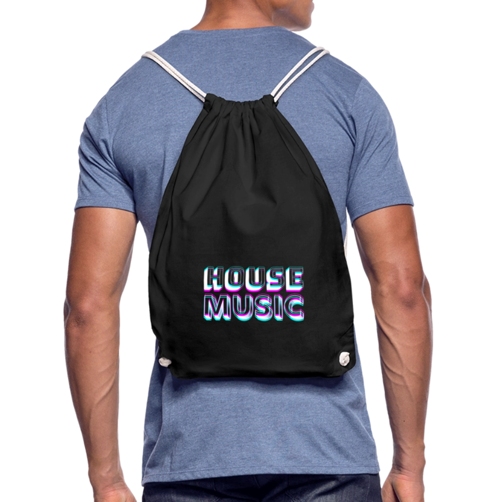 HOUSE MUSIC, funky 3D letters, Little Backpack/ Gym Bag - Turnsackerl (dt. Turnbeutel) - Schwarz