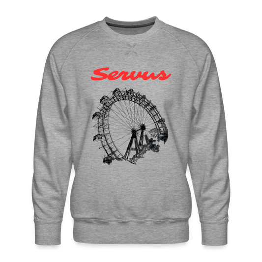 Servus (dt. Hallo) in rot & Wiener Riesenrad in schwarz, Männer Premium Pullover - Grau meliert