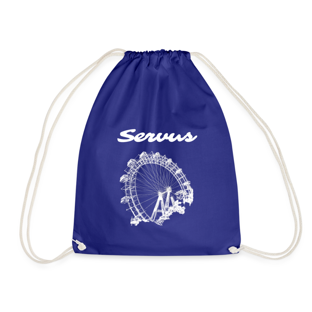 Servus & Wiener Riesenrad in weiß, Gym Bag - Turnsackerl - Königsblau