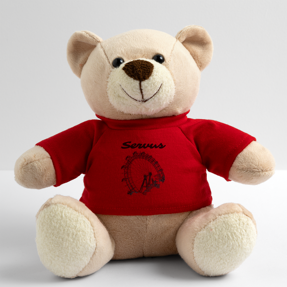 Servus (dt. Hallo) und Wiener Riesenrad in schwarz, Teddy - Rot