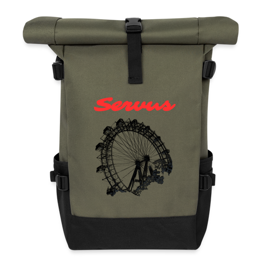 Servus (dt. Hallo) in rot & Wiener Riesenrad in schwarz, Rucksack - Olive/Schwarz