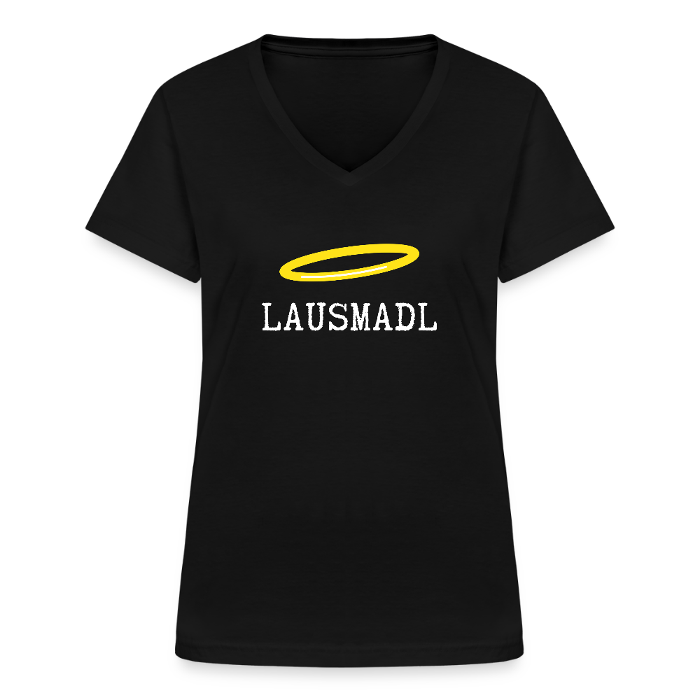 Lausmadl, Klassisches Frauen T-Shirt mit V-Ausschnitt - Schwarz
