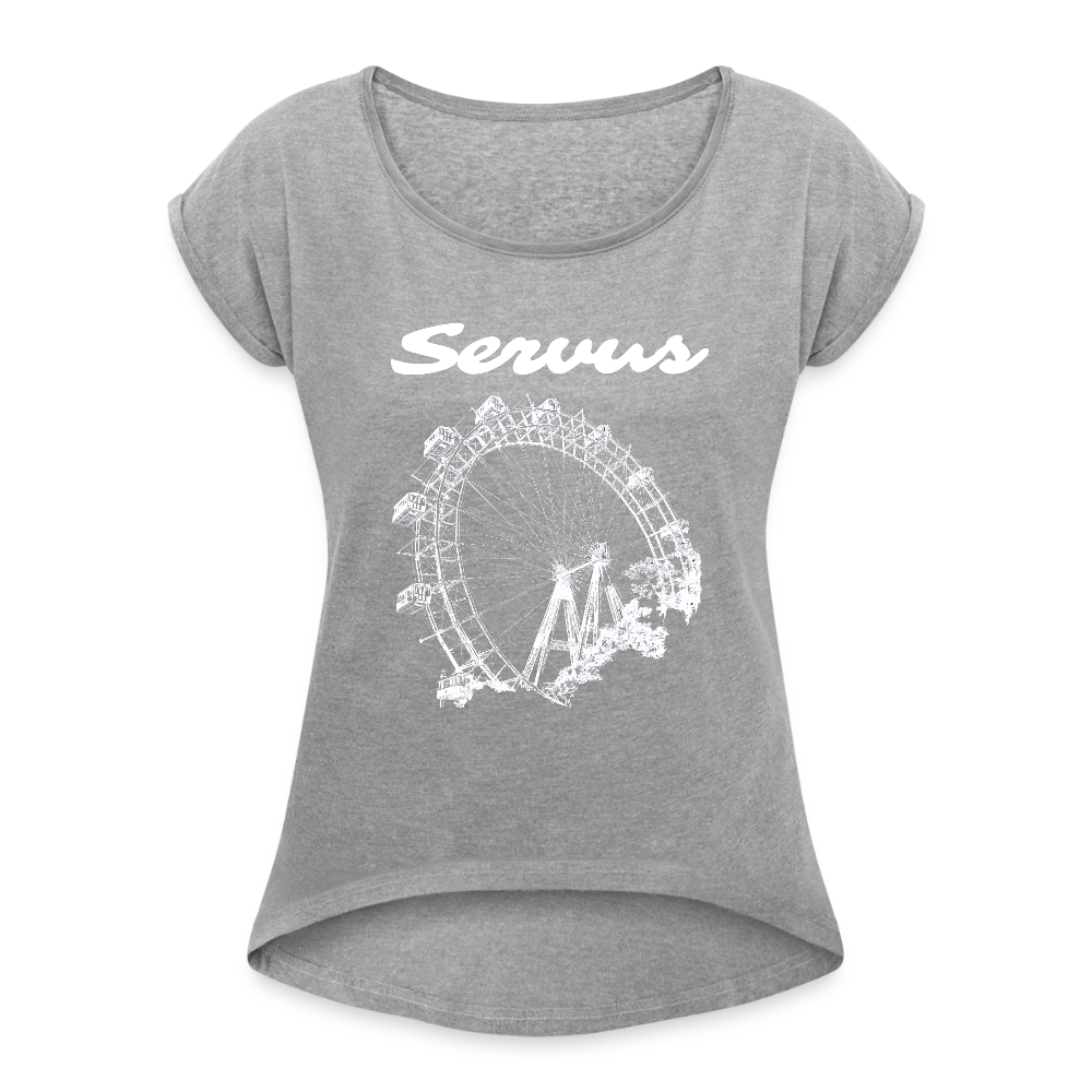 Servus (dt. Hallo) und Wiener Riesenrad in weiß, Lockeres Frauen T-Shirt - Grau meliert