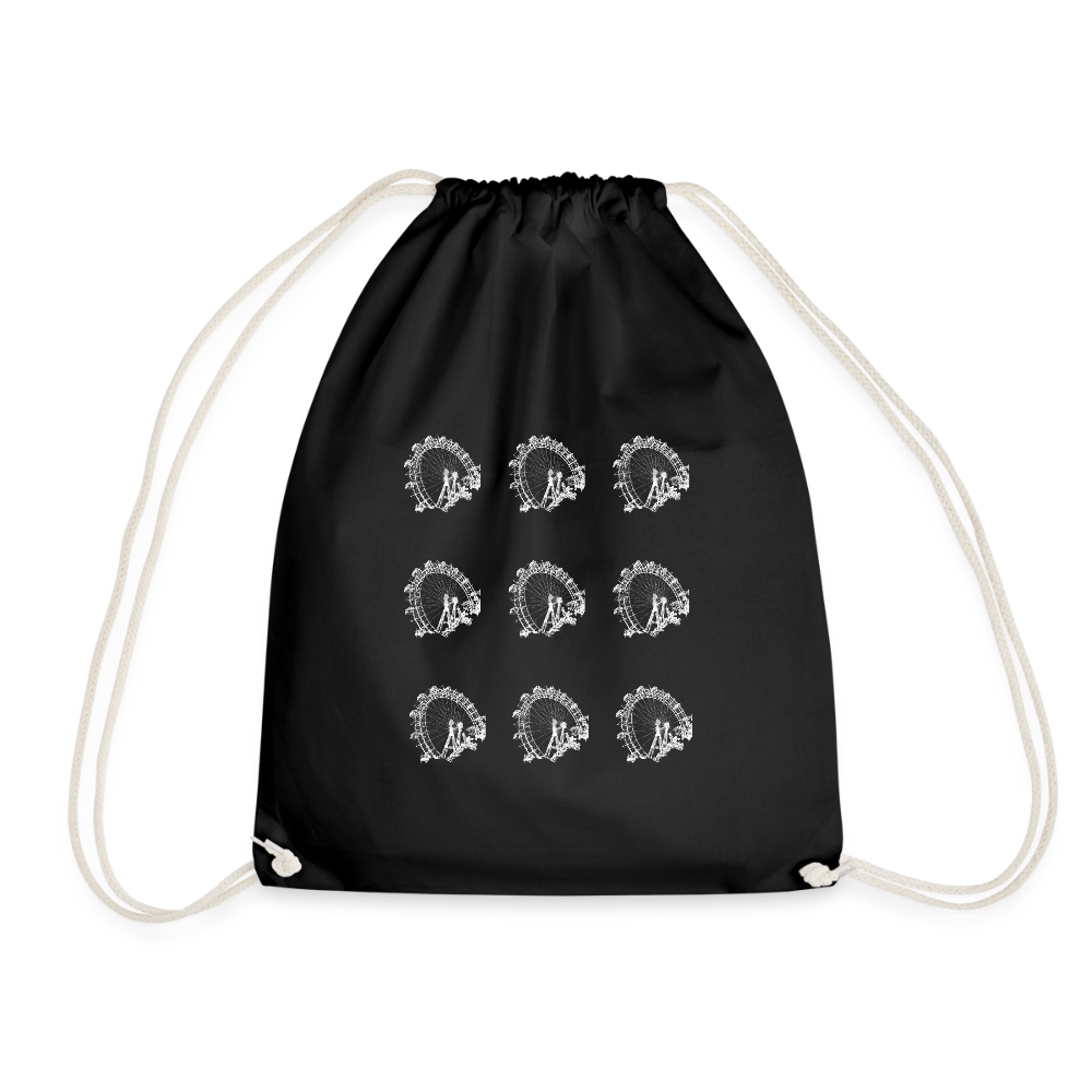 Wiener Riesenrad - 3x3 kleine Riesenräder in weiß, Gym Bag - Turnsackerl (dt. Turnbeutel) - Schwarz