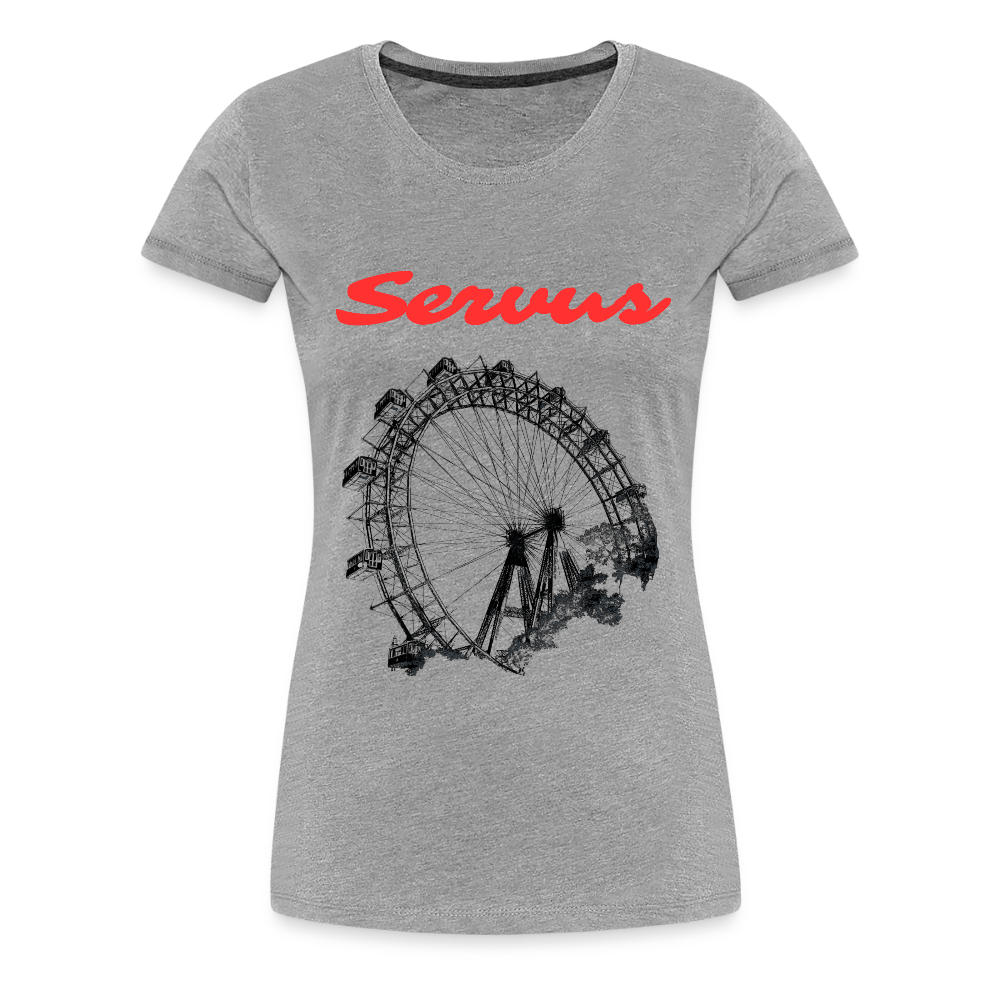 Servus (dt. Hallo) in rot & Wiener Riesenrad in schwarz, Frauen Premium T-Shirt - Grau meliert