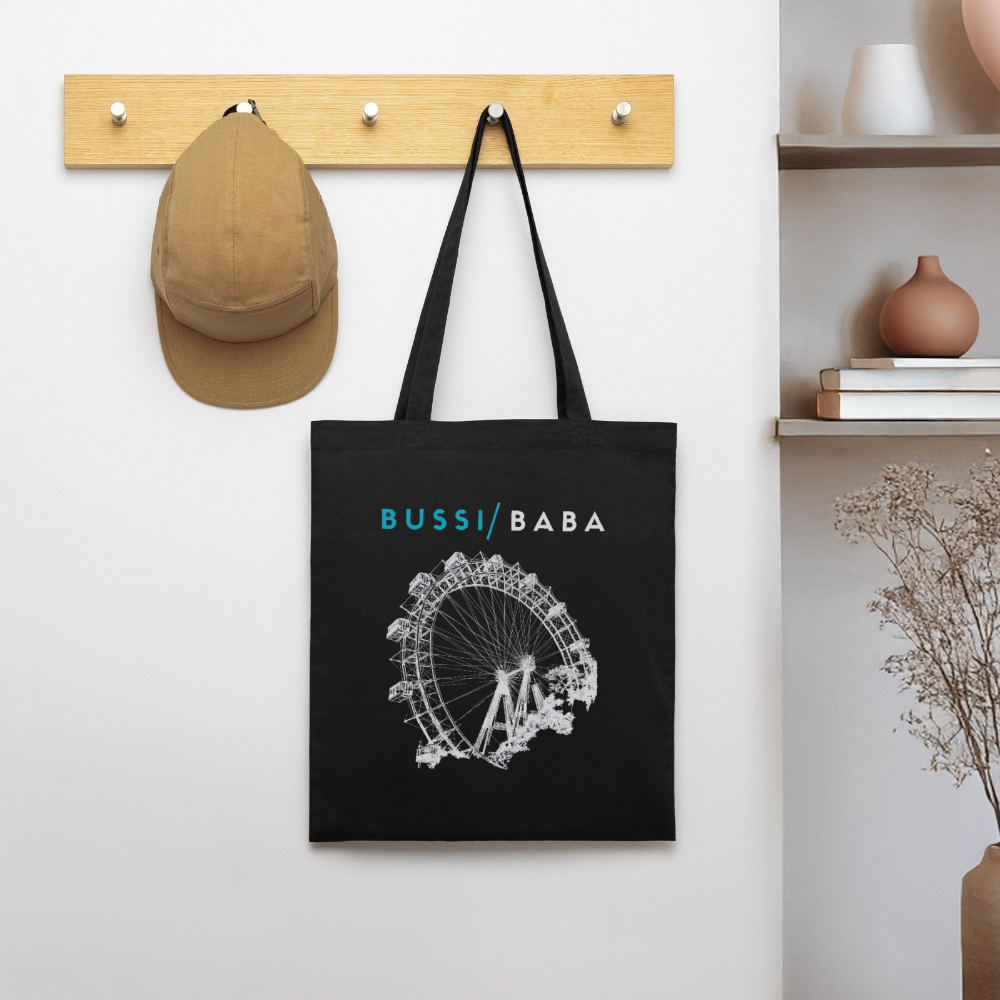 Bussi Baba aquablau - Wiener Riesenrad in weiß, Stanley/Stella Bio-Stoffsackerl - Schwarz