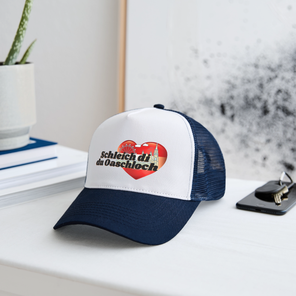 Schleich di du Oaschloch - Wien im Herzen, Trucker Cap/ Kapperl - Weiß/Navy