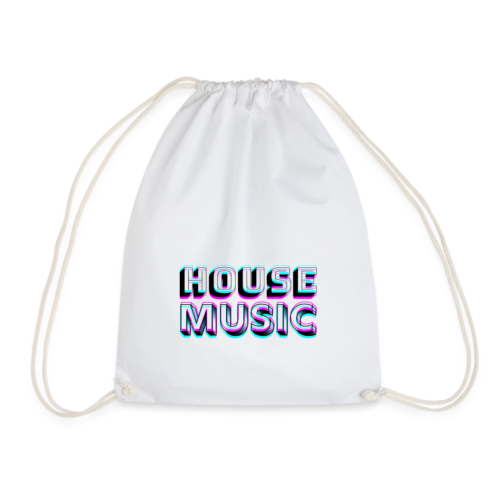 HOUSE MUSIC, funky 3D letters, Little Backpack, Gym Bag, Turnsackerl (dt. Turnbeutel) - Weiß