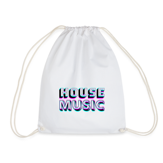 HOUSE MUSIC, funky 3D letters, Little Backpack, Gym Bag, Turnsackerl (dt. Turnbeutel) - Weiß
