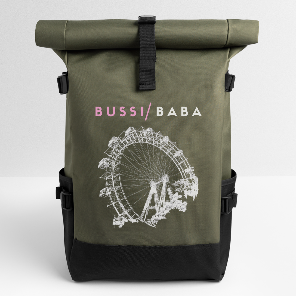 Bussi Baba rosa - Wiener Riesenrad in weiß, Rucksack - Olive/Schwarz
