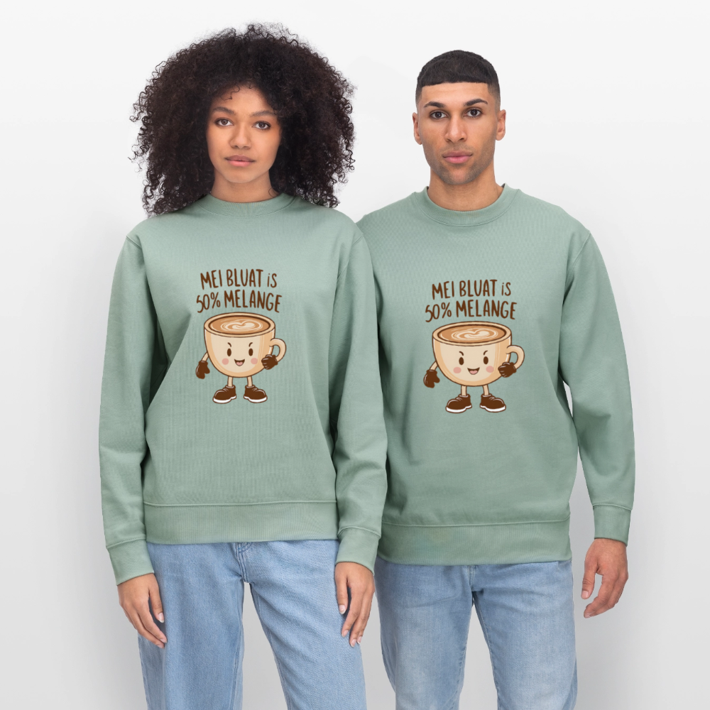Mei Bluat is 50% Melange - Wiener Kaffee Liebhaber, Stanley/Stella Unisex Organic Sweatshirt - Helles Graugrün