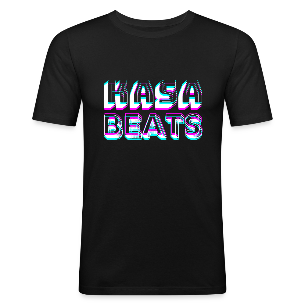 KASA BEATS - funky 3D letters, Men Slim Fit T-Shirt - Schwarz