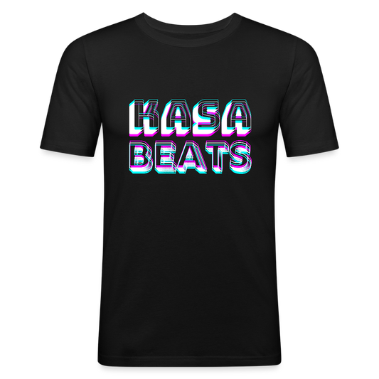 KASA BEATS - funky 3D letters, Men Slim Fit T-Shirt - Schwarz