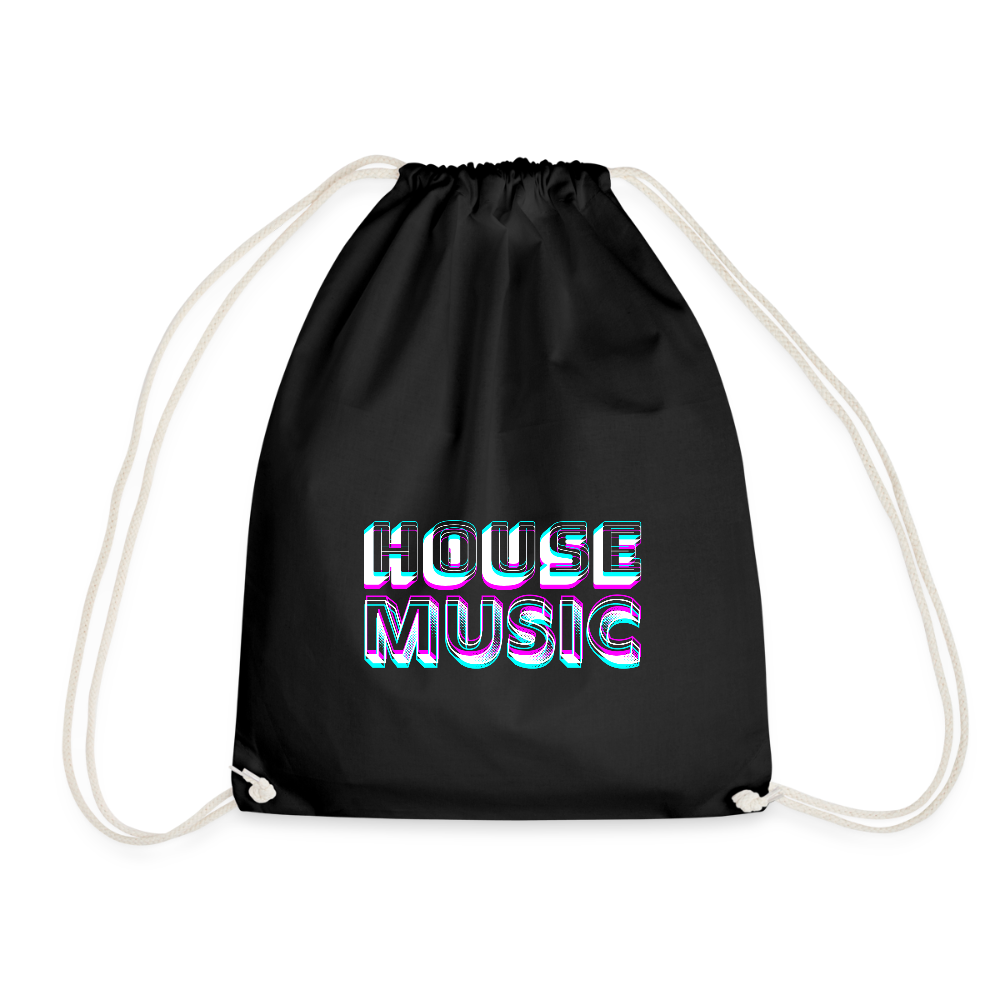 HOUSE MUSIC, funky 3D letters, Little Backpack/ Gym Bag - Turnsackerl (dt. Turnbeutel) - Schwarz
