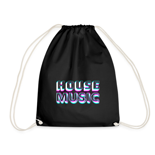 HOUSE MUSIC, funky 3D letters, Little Backpack/ Gym Bag - Turnsackerl (dt. Turnbeutel) - Schwarz