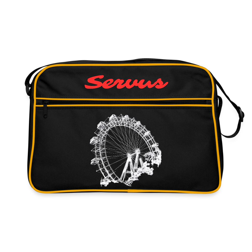 Servus & Wiener Riesenrad in weiß, Retro Tasche - Schwarz/Gold
