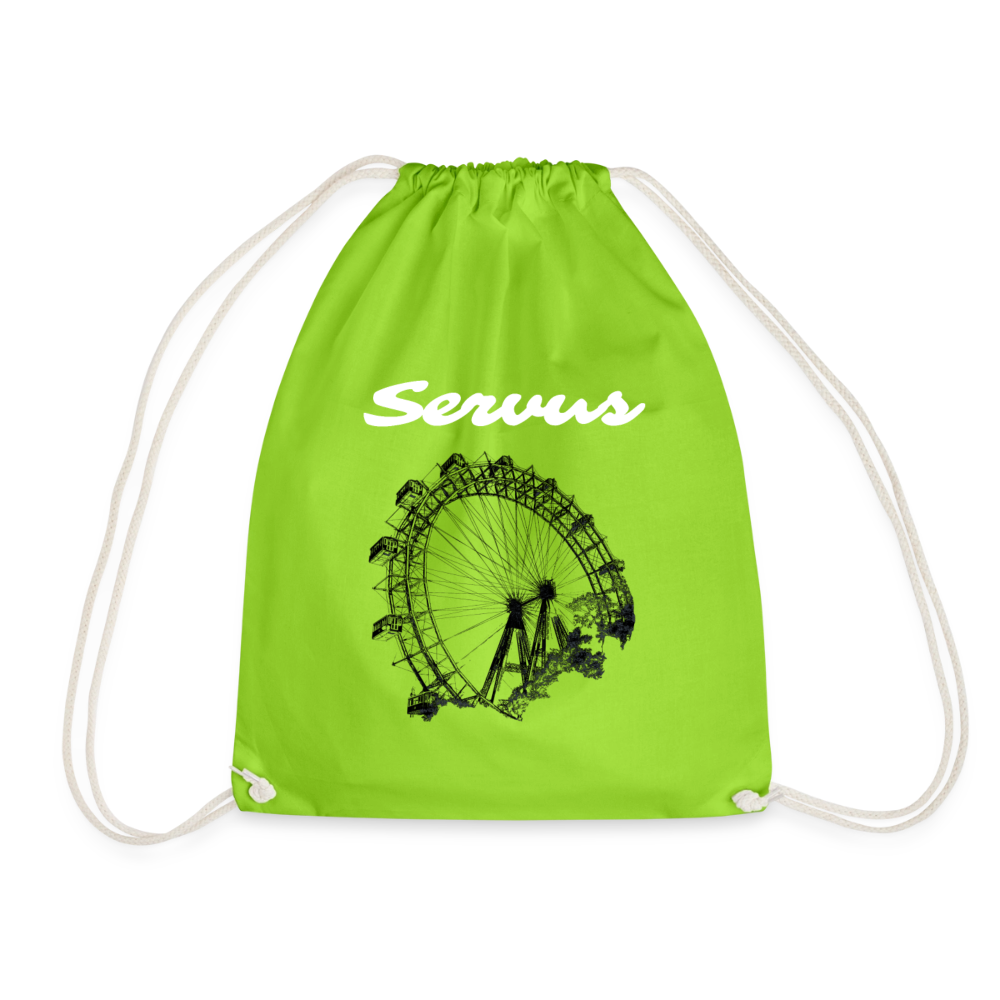 Servus weiß + Wiener Riesenrad, Gym Bag - Turnsackerl - Neongrün