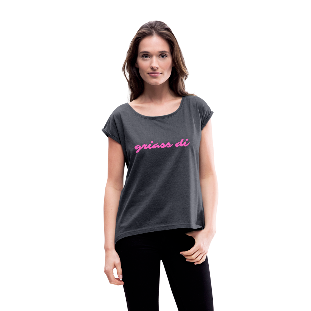 griass di - grüß dich in pink, Lockeres Frauen T-Shirt - Navy meliert
