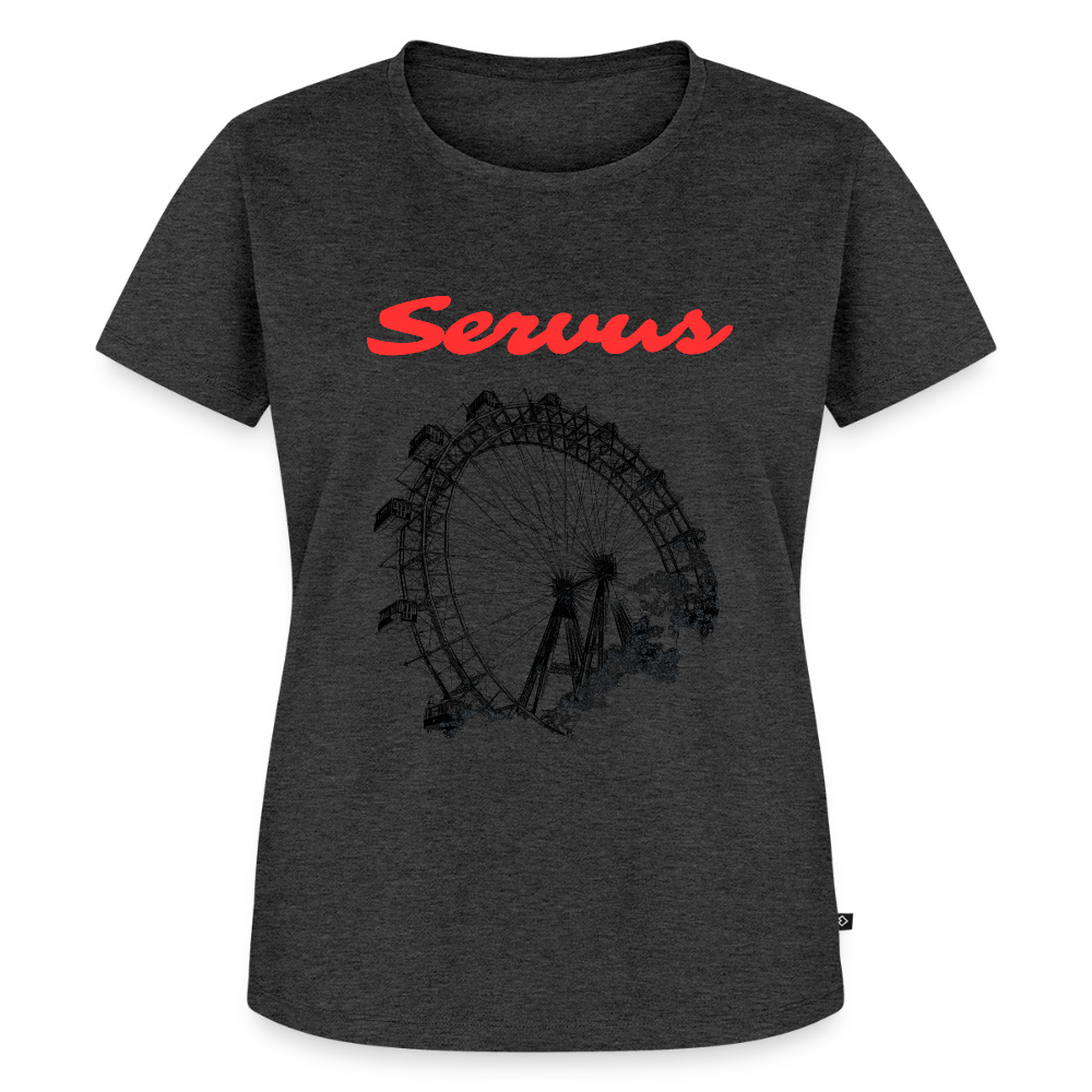 Servus (dt. Hallo) in rot & Wiener Riesenrad in schwarz, Frauen Premium T-Shirt - Anthrazit meliert